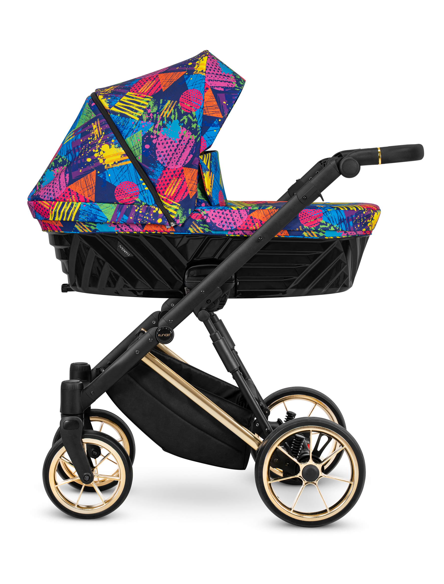 Passeggino Ivento Kunert Colors Impression navicella multicolore pop art ruote dorate vista laterale