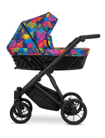 Passeggino Ivento Kunert Colors Impression navicella multicolore pop art telaio tutto nero vista laterale