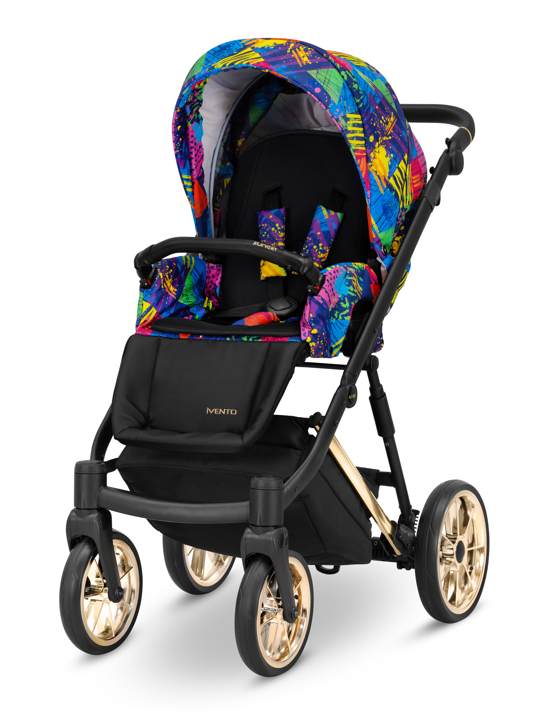 Passeggino Ivento Kunert Colors Impression seduta multicolore pop art ruote dorate vista frontale
