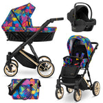 Sistema trio Ivento Kunert Colors Impression multicolore pop art ruote dorate con navicella seduta ovetto Cosmo e borsa