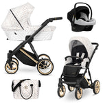 Sistema modulare 3in1 Ivento Kunert White Style bianco oro con navicella seduta ovetto Cosmo e borsa