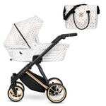 Passeggino Ivento Kunert White Style bianco oro con navicella fantasia e borsa coordinata ruote dorate