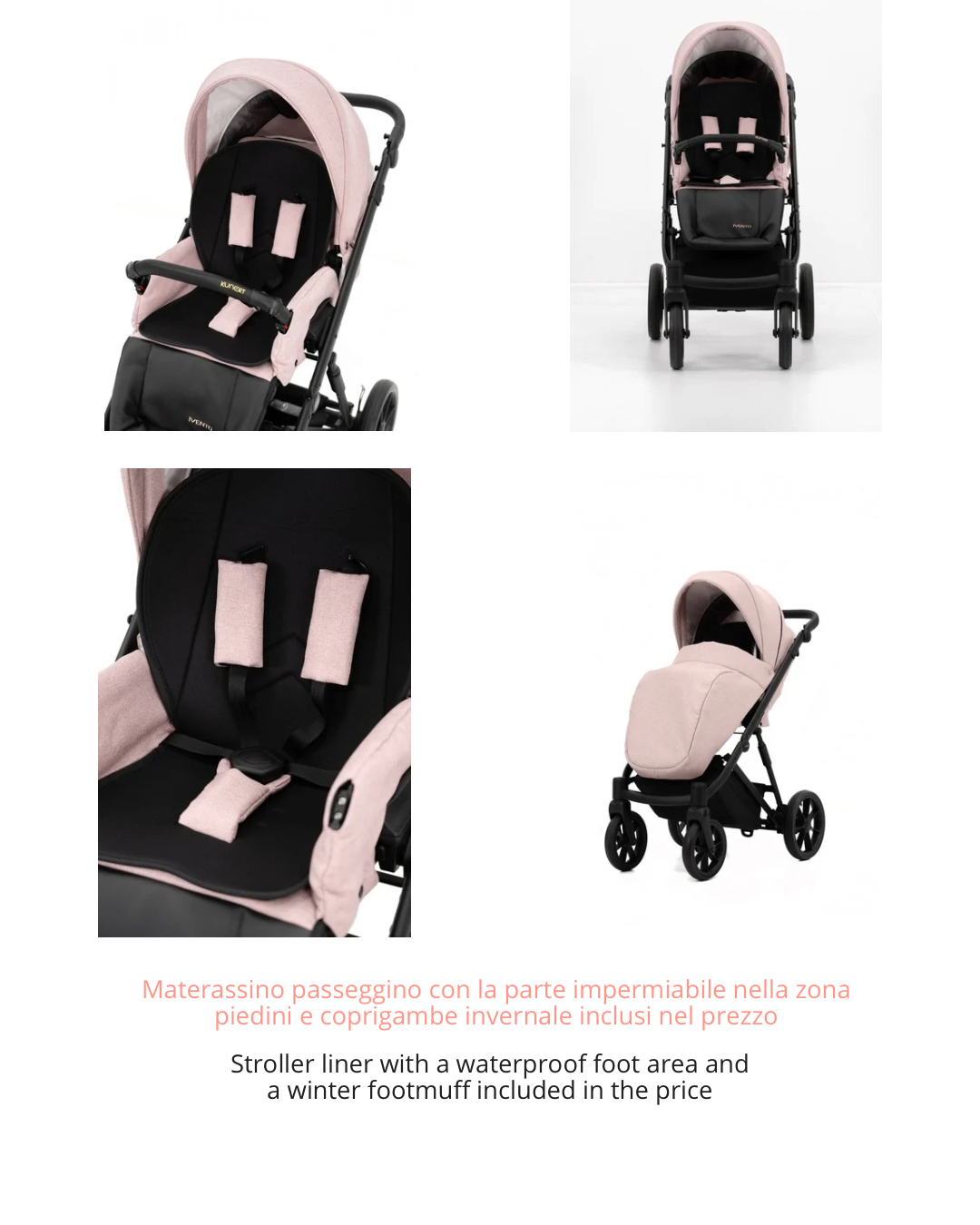 Passeggino Ivento rosa vista frontale con coprigambe invernale incluso