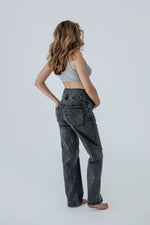 Jeans gravidanza vita alta in denim grigio con elastan, fascia in maglia che si allarga insieme al pancione