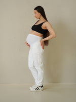 Jeans premaman bianchi taglio boyfriend con fascia vita alta