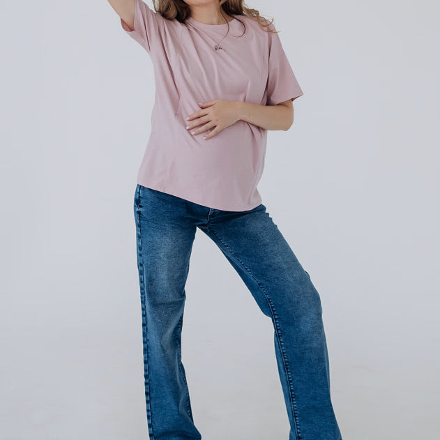 Jeans premaman blu con fascia regolabile sul davanti, vestibilità dritta e comoda per l'uso quotidiano
