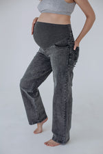 Jeans premaman grigi Simple&Basic a gamba dritta con fascia vita alta in maglia 