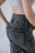 Jeans premaman grigi, schiena alta in denim con tasche per un sostegno lombare in gravidanza