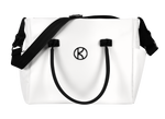 Borsa mamma Kunert eco-pelle bianca, manici neri e logo metallico – borsa fasciatoio per passeggino