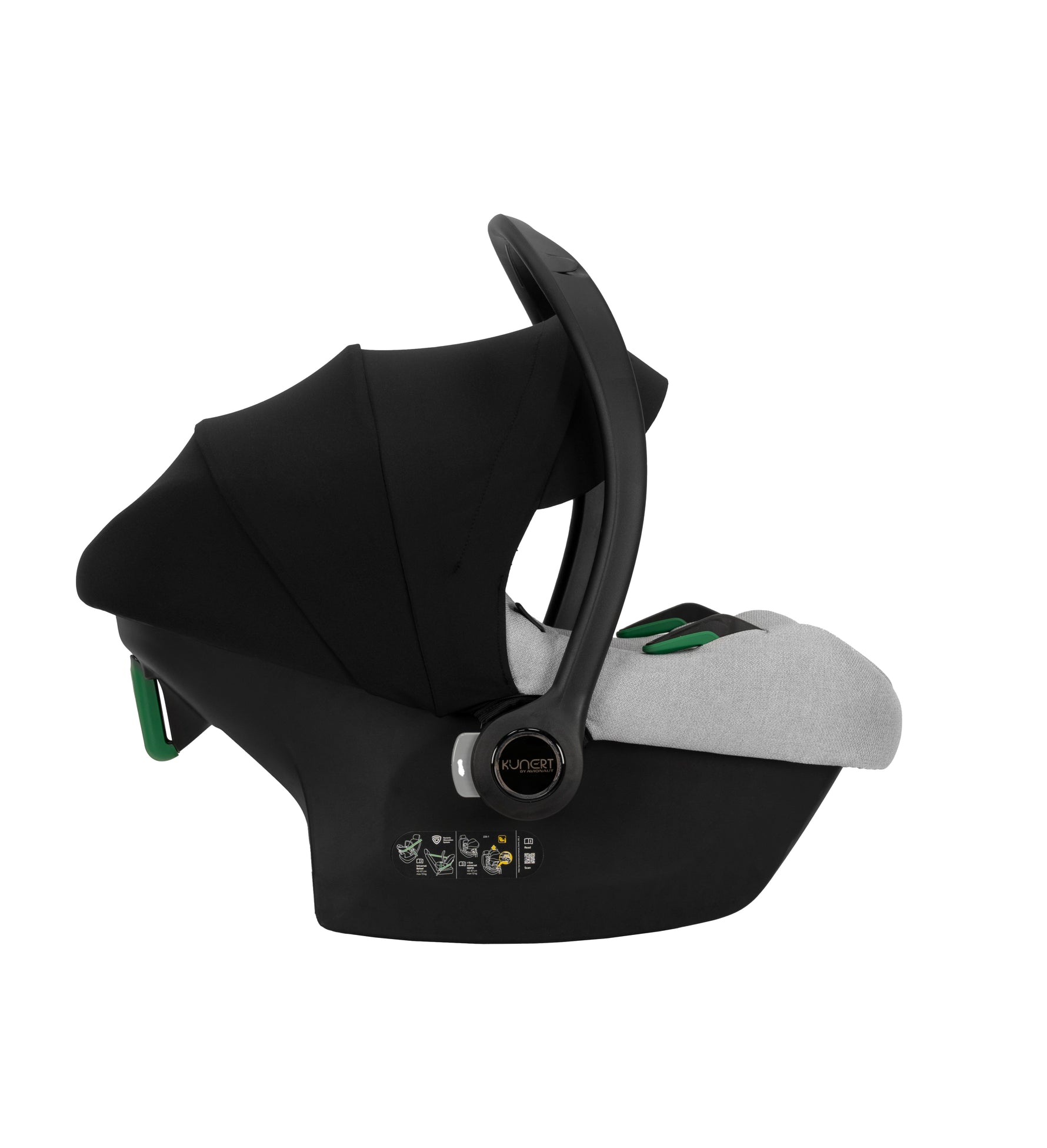 Ovetto auto Kunert Cosmo nero e grigio per neonato, seggiolino gruppo 0+ compatibile con passeggino