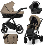 Kunert Ivento 3in1 beige caramel e nero – navicella tessuto, seduta, ovetto Cosmo e borsa fasciatoio