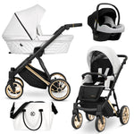 Kunert Ivento 3in1 bianco oro: navicella eco-pelle, seduta, ovetto Cosmo e borsa fasciatoio abbinata