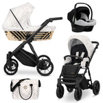 Passeggino Kunert Ivento 3in1 Bianco Oro telaio nero con navicella, seduta e seggiolino Cosmo