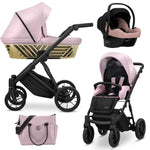 Passeggino Kunert Ivento 3in1 Eco Rosa Metallic con navicella, seduta e seggiolino auto Cosmo