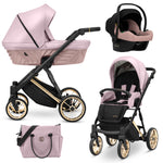 Kunert Ivento 3in1 eco-pelle rosa metallic e oro – navicella, seduta, ovetto Cosmo e borsa fasciatoio