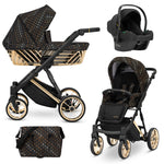 Passeggino Kunert Ivento 3in1 Nero Oro con navicella, seduta e seggiolino auto Cosmo