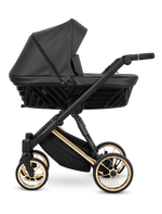 Passeggino neonato Kunert Ivento Black Pearl nero ruote oro, navicella dalla nascita reclinabile
