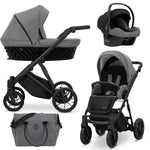 Kunert Ivento 3in1 grigio grafite e nero – navicella tessuto, seduta, ovetto Cosmo e borsa fasciatoio, telaio nero 