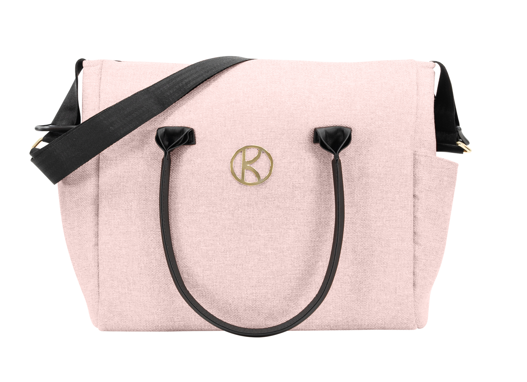 Borsa mamma Kunert rosa cipria in tessuto melange, manici neri e logo oro – abbinata passeggino Ivento