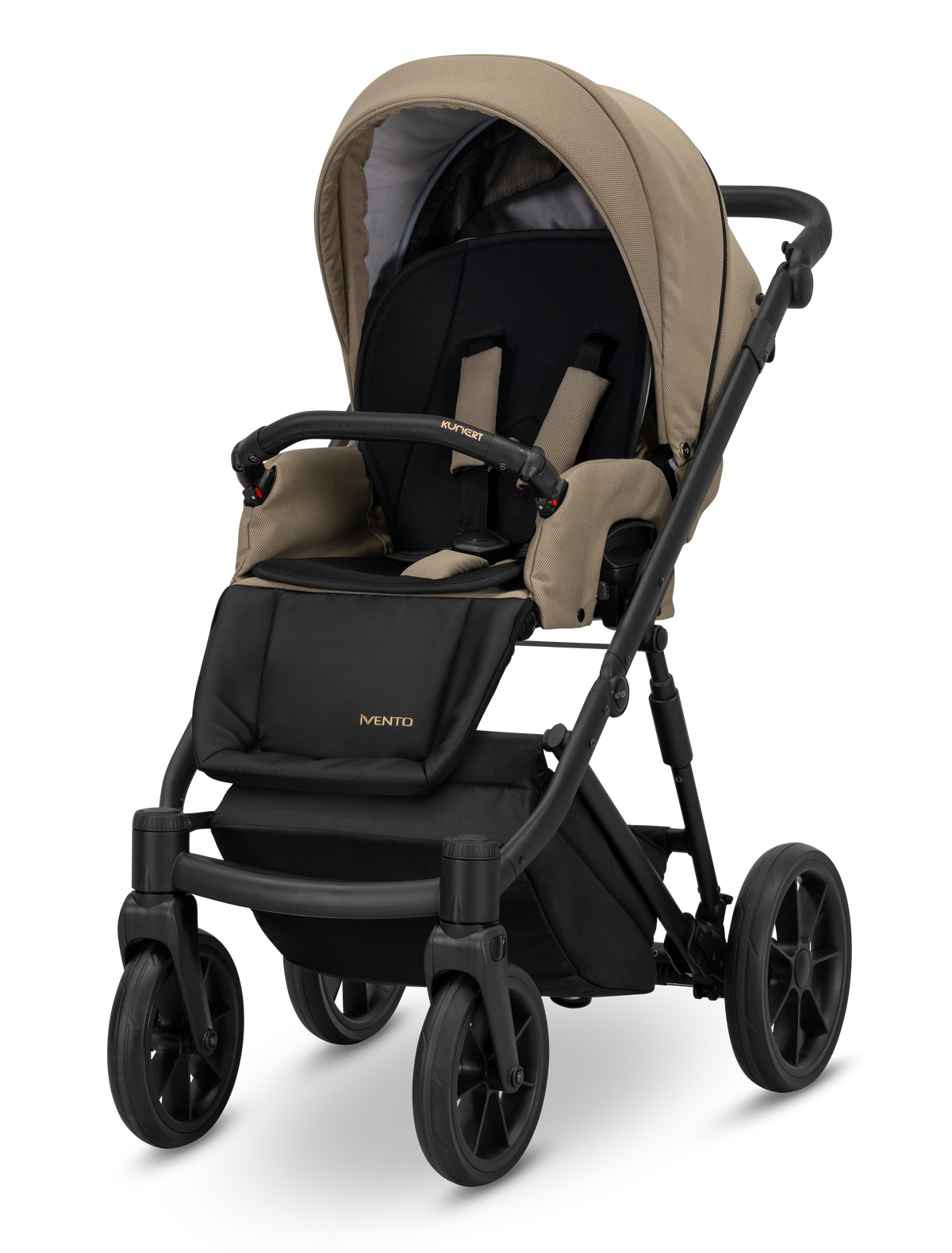 Passeggino Kunert Ivento Black Style beige caramel – seduta reclinabile in tessuto, ruote nere opaco