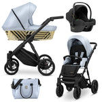 Set completo Kunert Ivento Eco Azzurro Metallico telaio nero – navicella, seduta e ovetto Cosmo