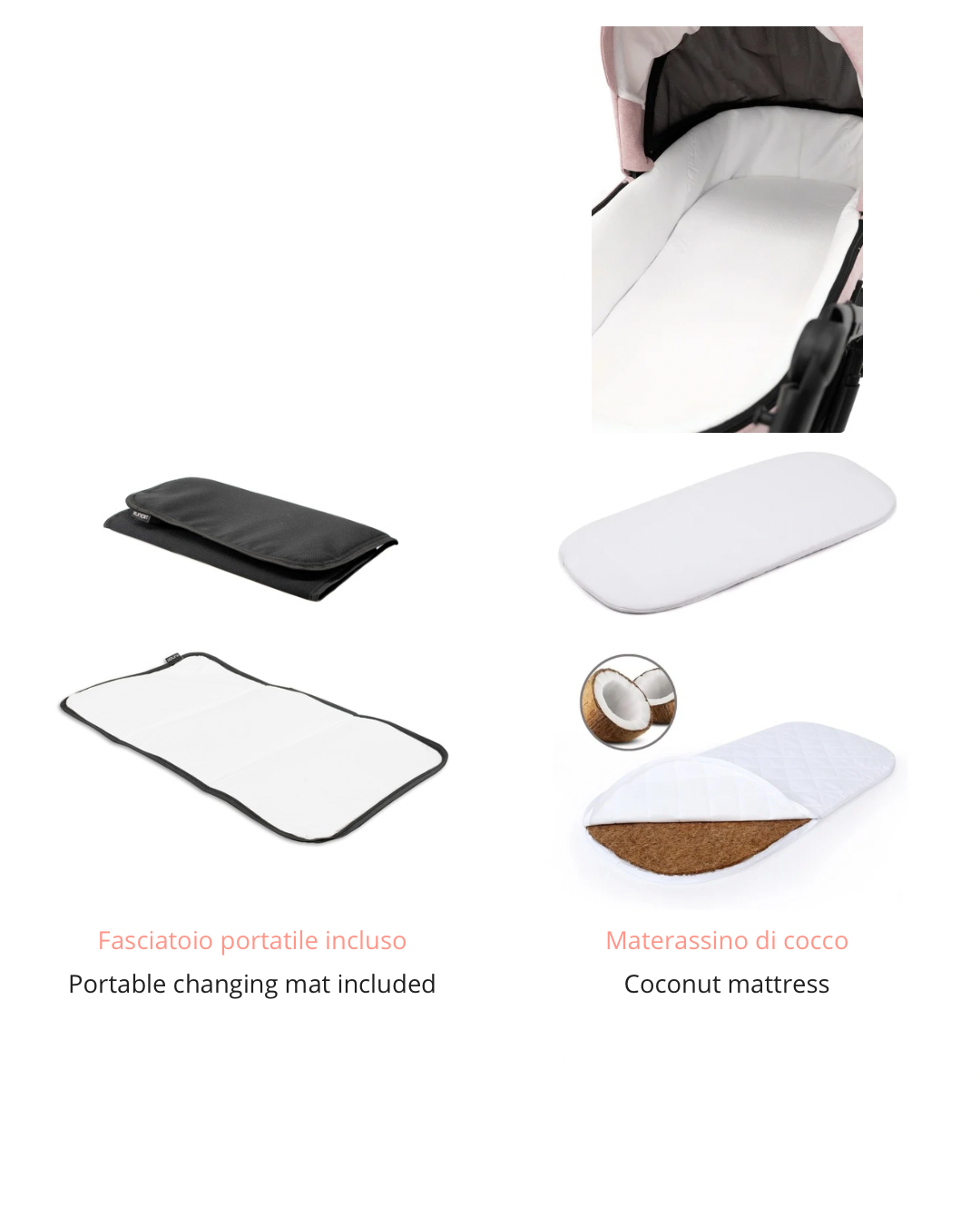 Kunert Ivento 3in1 accessori inclusi: fasciatoio portatile e materassino in cocco naturale per navicella
