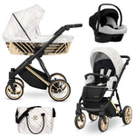 Passeggino Kunert Ivento Glam 3in1 Bianco Oro con navicella, seduta e seggiolino auto Cosmo