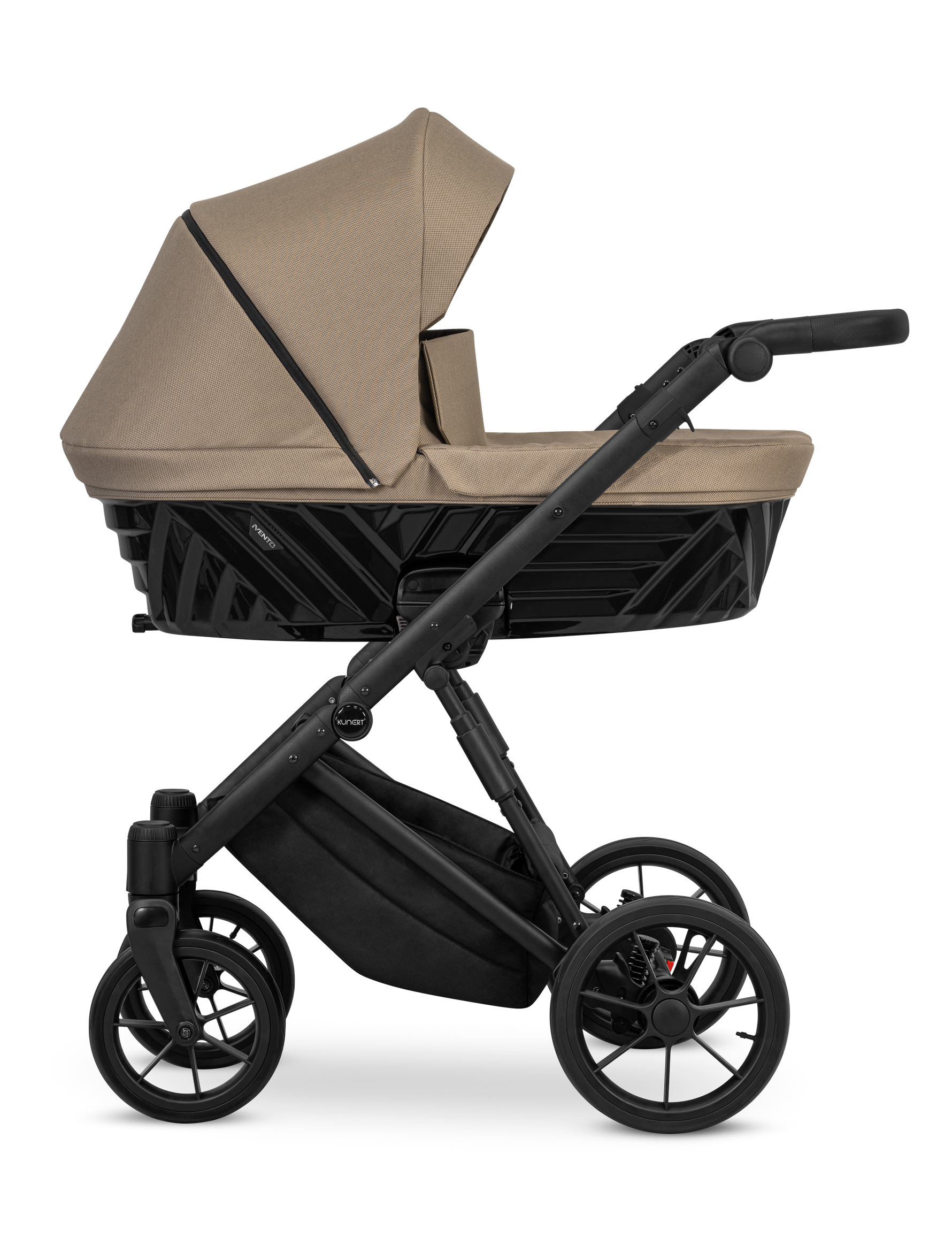 Carrozzina Kunert Ivento Black Style beige caramel – navicella in tessuto, telaio e cerchi tutto nero