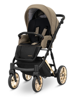 Passeggino Kunert Ivento Caramel Macchiato – seduta reclinabile in tessuto beige, cerchi dorati