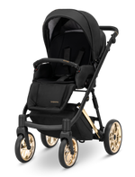 Passeggino Kunert Ivento seduta Black Pearl nero con ruote oro, seggiolino reclinabile cinture 5 punti