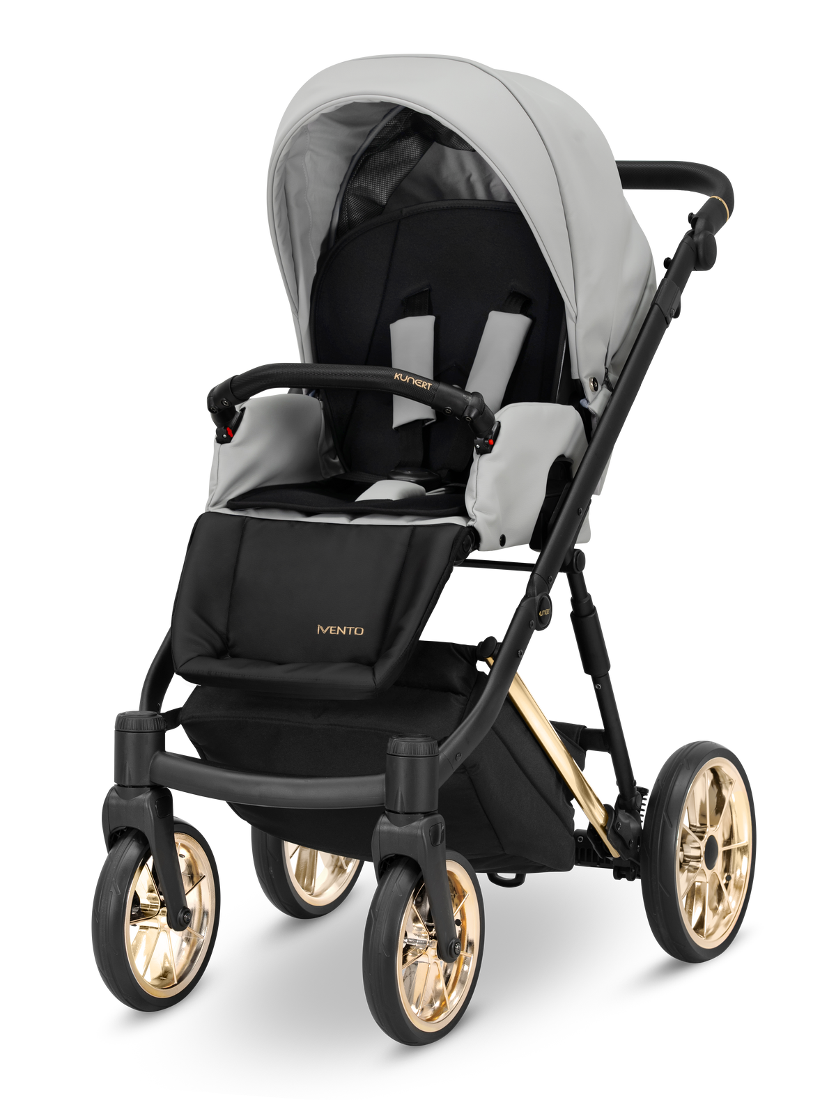Passeggino Kunert Ivento seduta grigio chiaro con ruote oro, passeggino bambino reclinabile e leggero