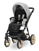 Passeggino Kunert Ivento seduta grigio chiaro con ruote oro, passeggino bambino reclinabile e leggero