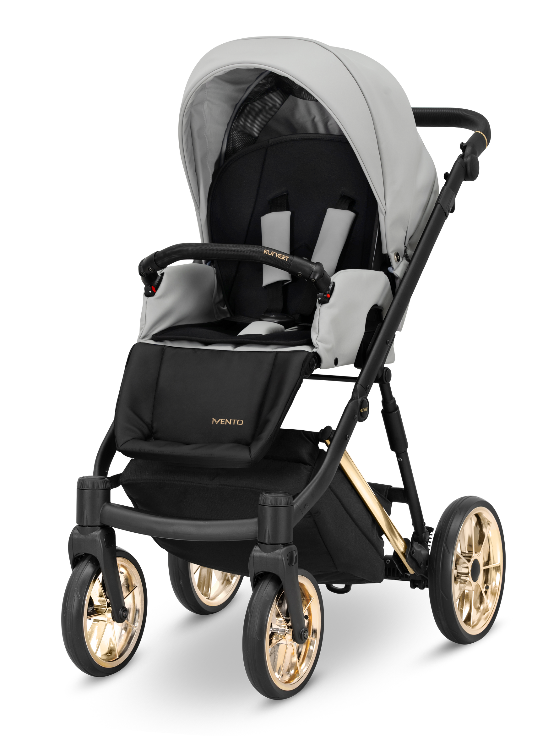 Passeggino Kunert Ivento seduta grigio chiaro con ruote oro, passeggino bambino reclinabile e leggero