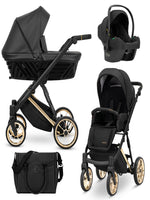 Passeggino trio Kunert Ivento Black Pearl 3in1 nero oro con ovetto Cosmo e borsa fasciatoio inclusa