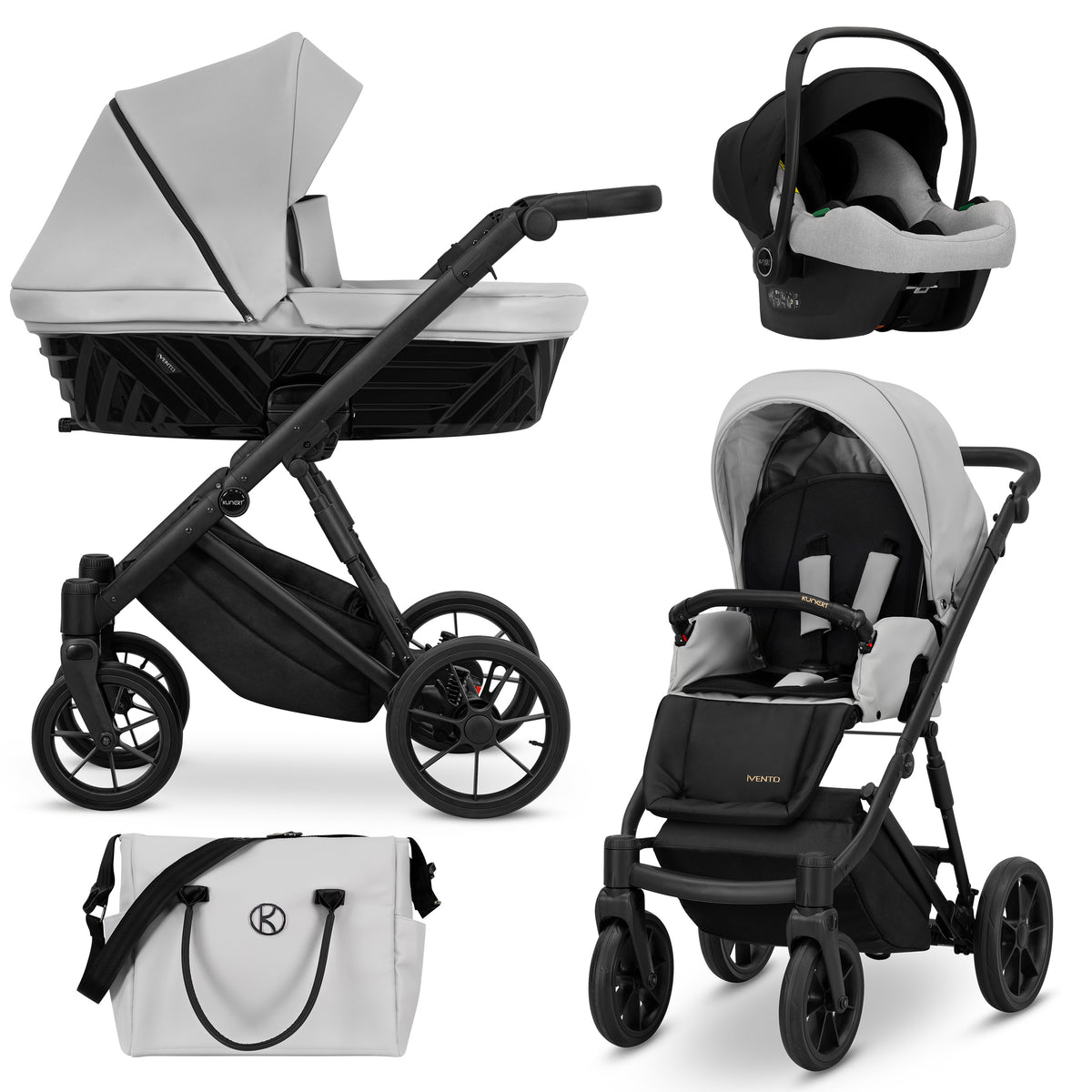 Passeggino trio Kunert Ivento 3in1 grigio telaio nero con ovetto Cosmo e borsa fasciatoio inclusa