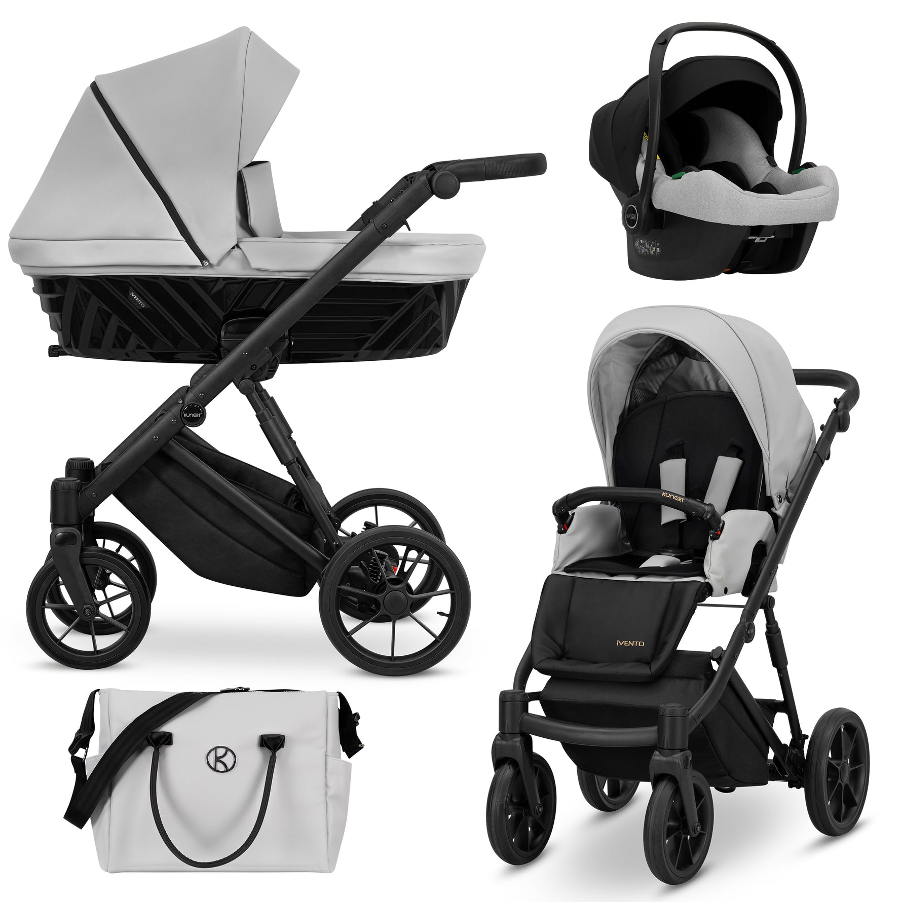 Passeggino trio Kunert Ivento 3in1 grigio telaio nero con ovetto Cosmo e borsa fasciatoio inclusa