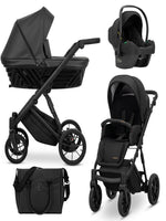 Passeggino trio Kunert Ivento 3in1 nero con ovetto Cosmo e borsa fasciatoio, telaio e ruote neri