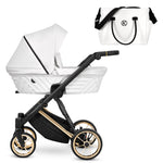 Kunert Ivento navicella in eco-pelle bianca con telaio nero, cerchi oro e borsa fasciatoio eco-pelle
