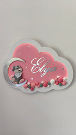 Lampada personalizzata bambina con coniglietto Tamburino, regalo nascita e battesimo con specchio argento e LED
