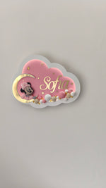 Luce notturna nuvola rosa con Minnie e perline rosa, bianche e oro dipinte a mano.