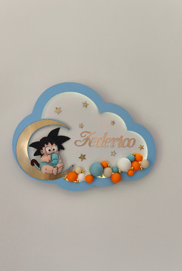Lampada led a nuvola personalizzabile con Goku neonato, luce notturna azzurra e arancione tema Dragon Ball.