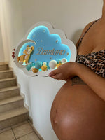 Lampada nuvola azzurra personalizzata, perline decorative fatte a mano, luna argento e stelle