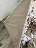 Tenda giochi bambini cotone panna bianco dipinta a mano tema orsetti personalizzata con nome, tappeto imbottito cuscino e pali pieghevoli inclusi