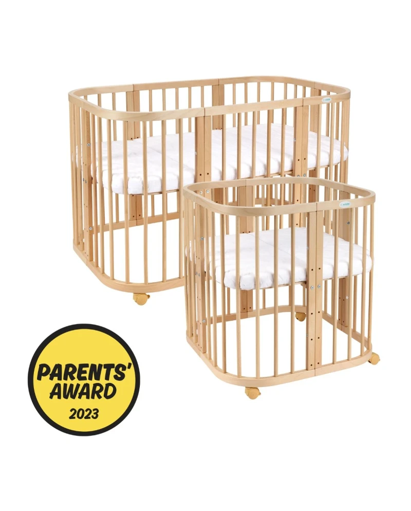 Lettino evolutivo neonato 7in1 legno naturale, culla standard convertibile