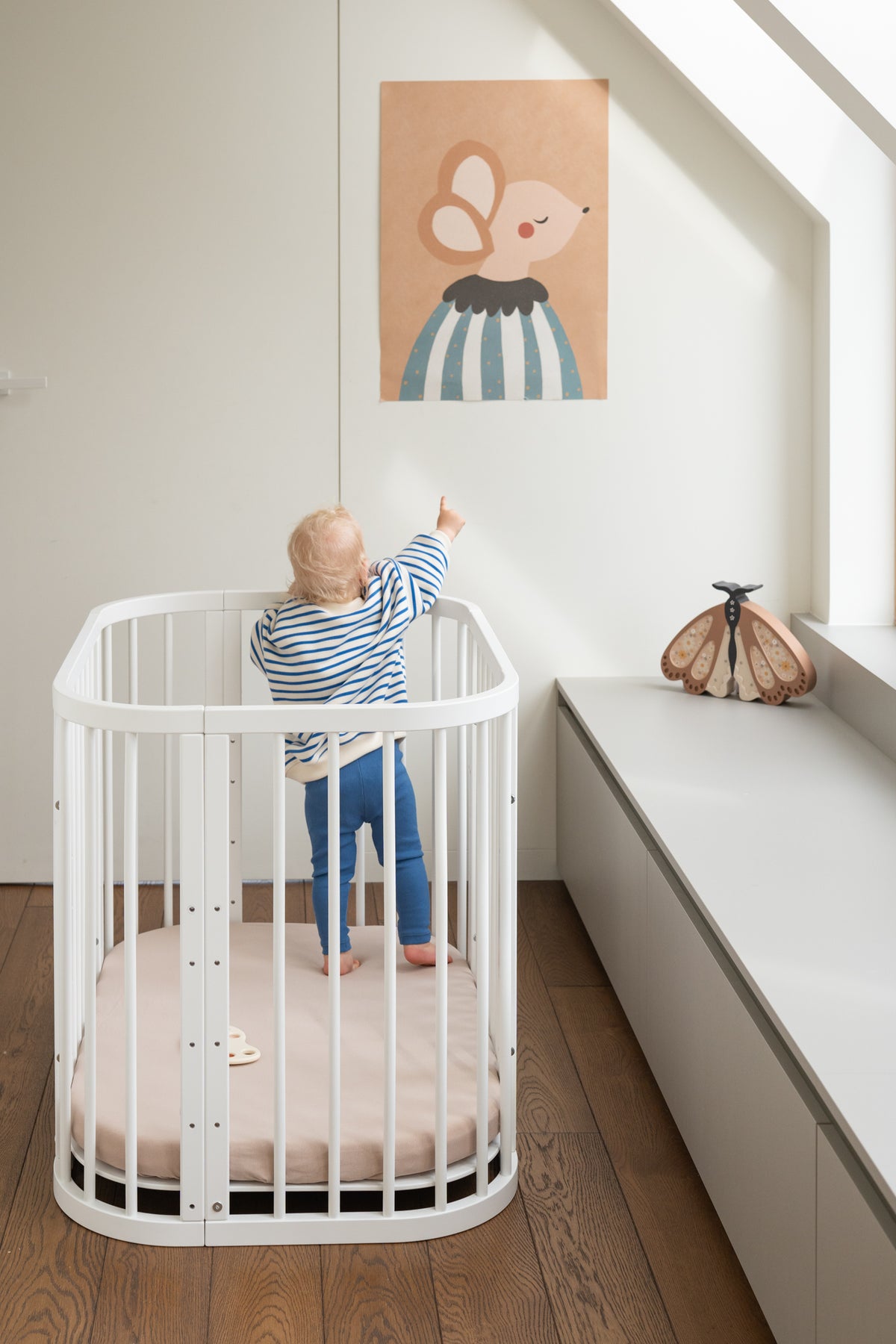 Lettino standard  evolutivo 5 in 1 bianco con materasso incluso, dalla prima notte ai 3 anni