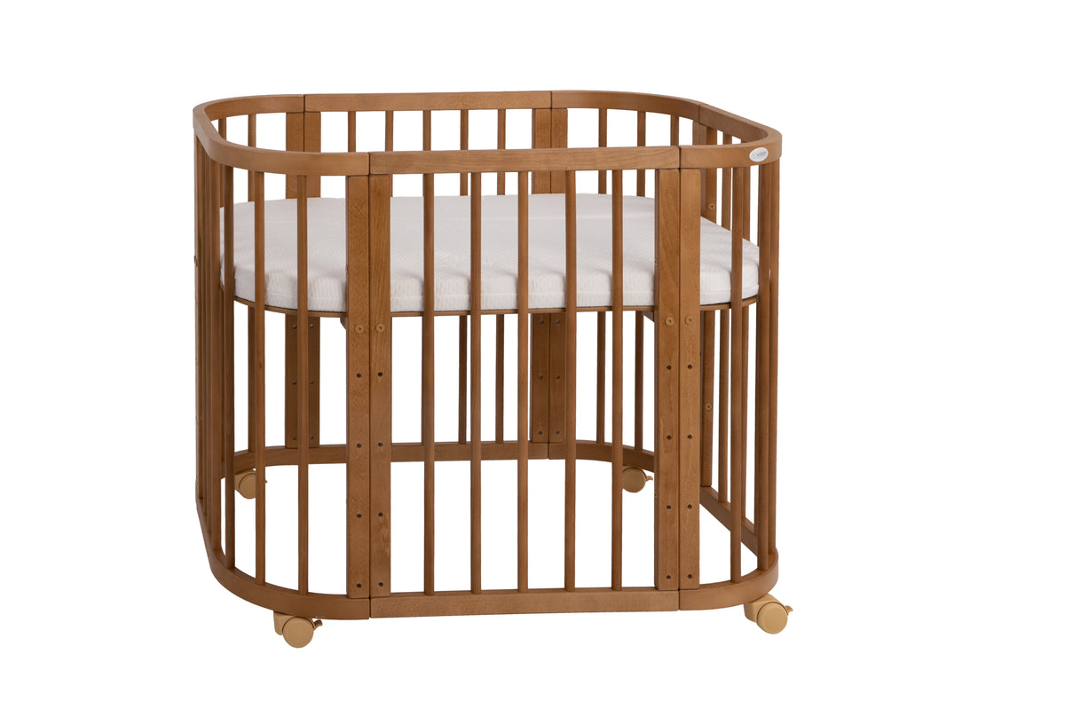 Lettino evolutivo 5 in 1 color noce con materasso incluso e rotelle, dalla prima notte ai 3 anni