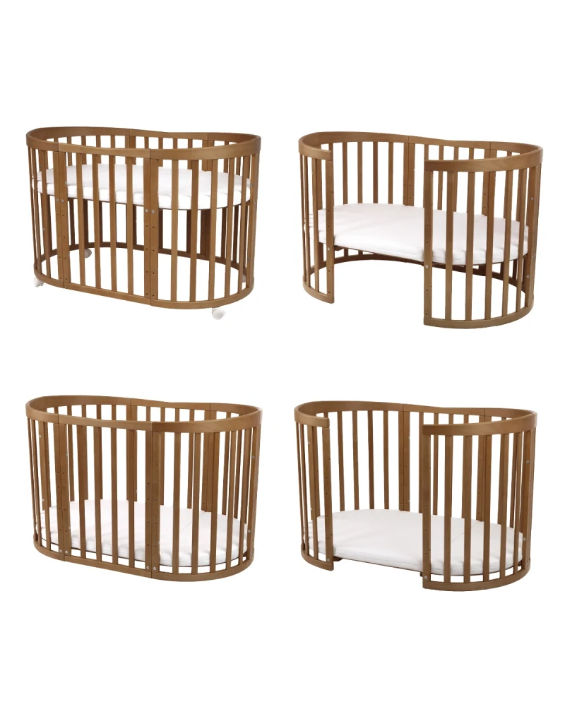 Lettino neonato ovale legno vintage 7in1 – culla rotonda co-sleeping e letto bambino crescita