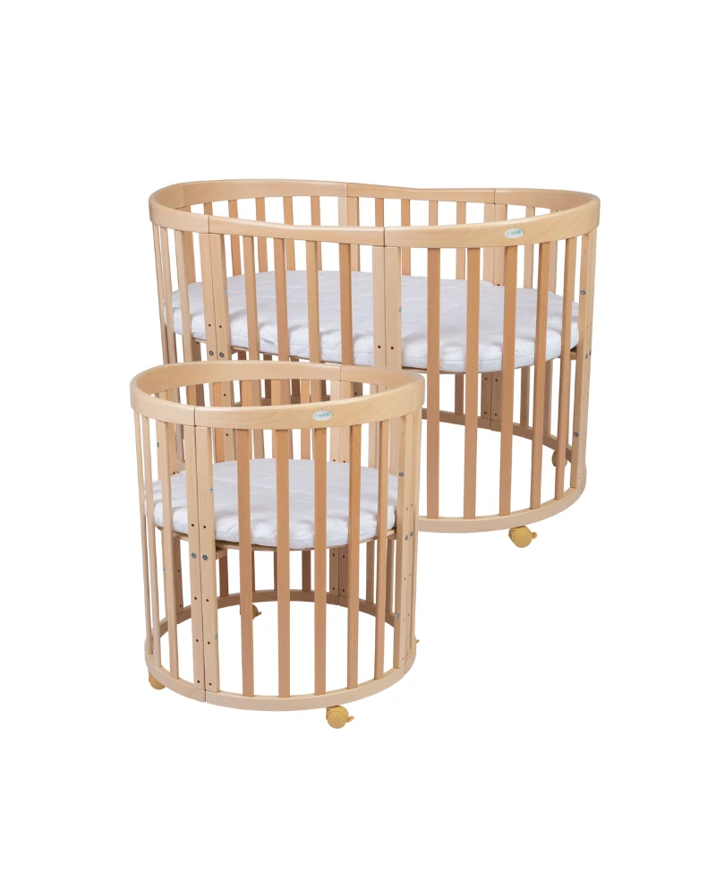 Lettino neonato ovale legno naturale grande e piccolo – culla convertibile 7in1 rotelle