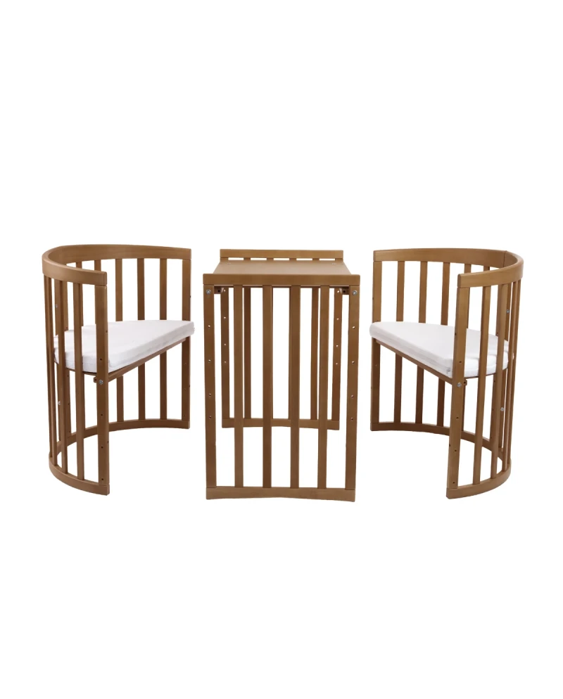 Lettino neonato ovale vintage legno miele separato in culla e fasciatoio – 7in1