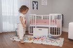 Lettino standard evolutivo bianco 7in1 in modalità toddler con cassetto rosa – cameretta bimba moderna